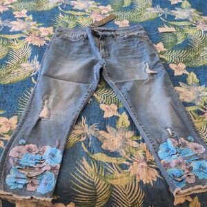 Floral Embroidered Blue Jeans